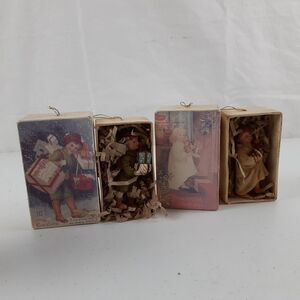 Primitive Set of 2 Christmas Ornaments Vintage Boxed Boy & Girl Joyous Christmas